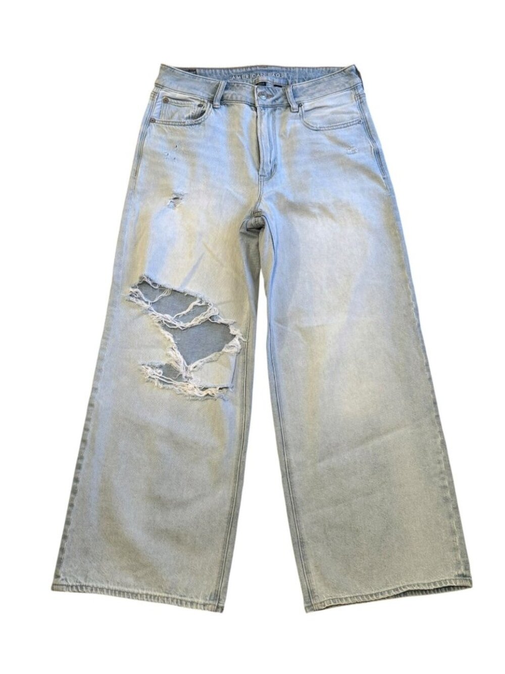 American Eagle AE High-Rise Baggy Wide Leg Ankle Rips Holes Strigid Jeans Size 6